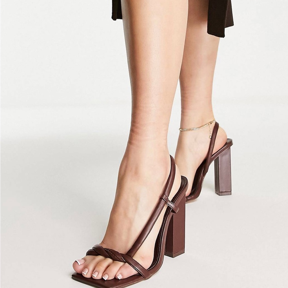 NWT ASOS Brown Faux Leather Wide Fit Block Heels